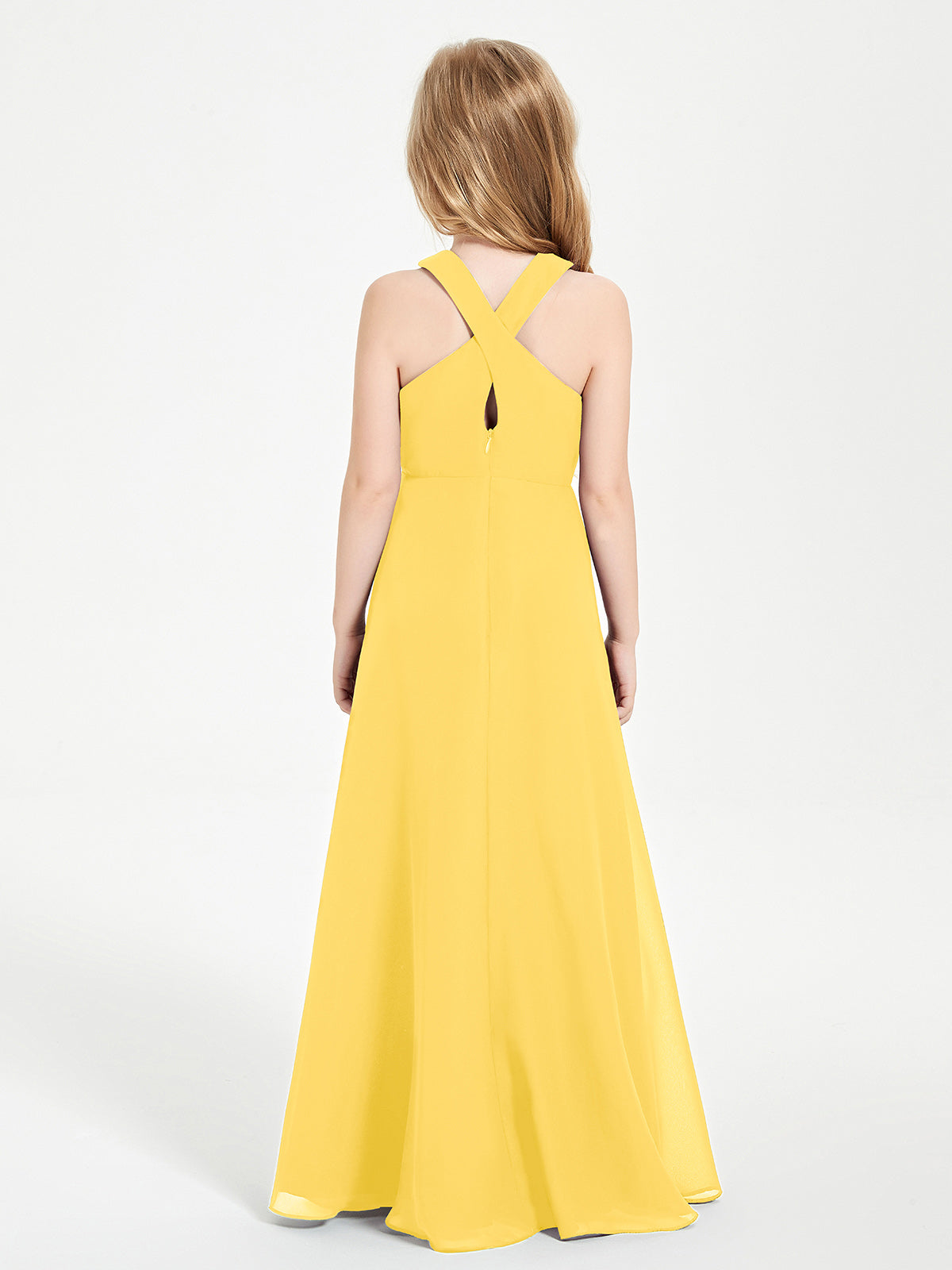Grecian Neckline Long Dresses for Junior Bridesmaids Marigold
